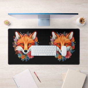 Cute Beautiful Watercolor Fox Flower Desk Mat