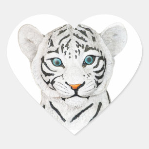 Cute Beautiful White Tiger With Blue Eyes Heart Sticker