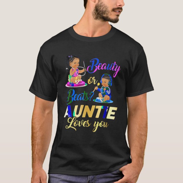 Cute Beauty Or Beat Auntie Loves You Gender Reveal T-Shirt (Front)
