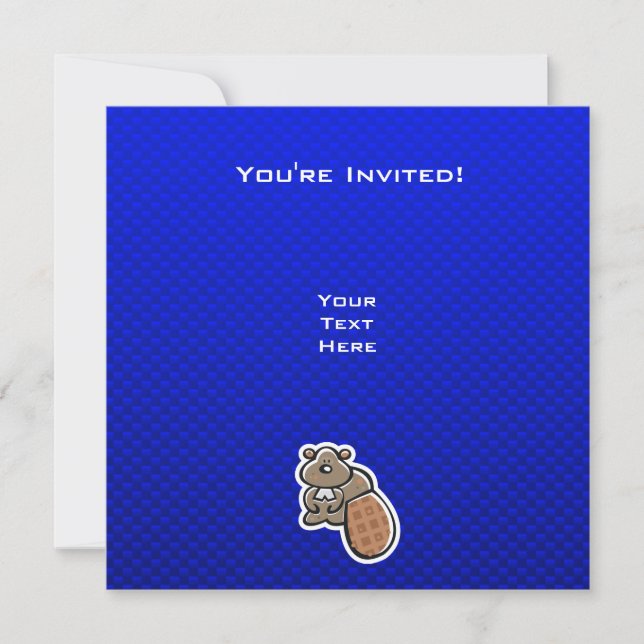 Cute Beaver; Blue Invitation (Front)