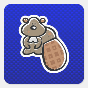 Cute Beaver; Blue Square Sticker