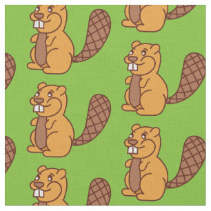 Cute Beaver Cartoon Kids Fabric