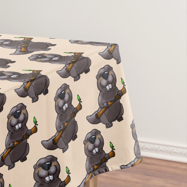 cute beaver cartoon tablecloth (In Situ)