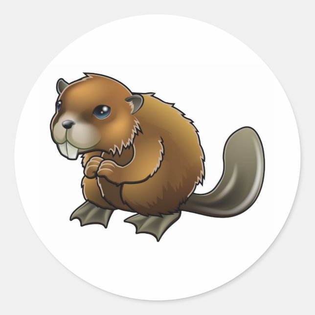 Cute Beaver Classic Round Sticker (Front)