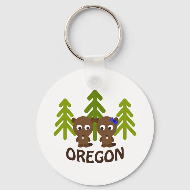 Cute Beaver Couple Oregon Key Ring (Front)