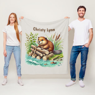 Cute beaver lovers add name  fleece blanket