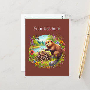 Cute beaver lovers add text postcard