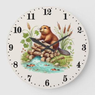Cute beaver lovers woodland animal large clock