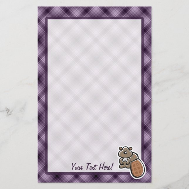 Cute Beaver; Purple Stationery (Front)