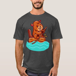 Cute Beaver Rowing On River Cartoon T-Shirt