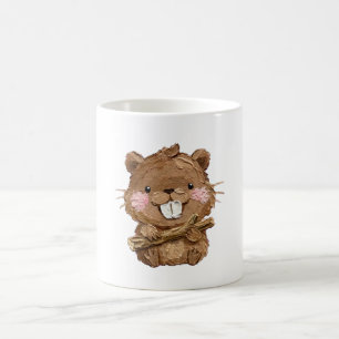 Cute Beaver With Wood Branch Art Coffee Mug