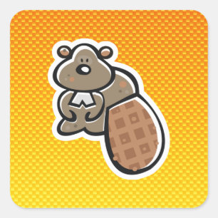 Cute Beaver; Yellow Orange Square Sticker