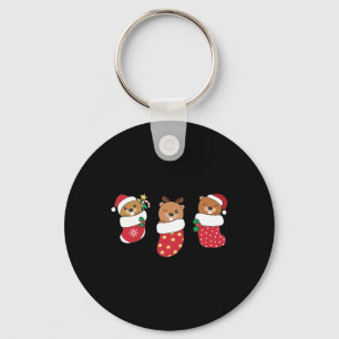 Cute Beavers In Christmas Stockings For Christmas Key Ring