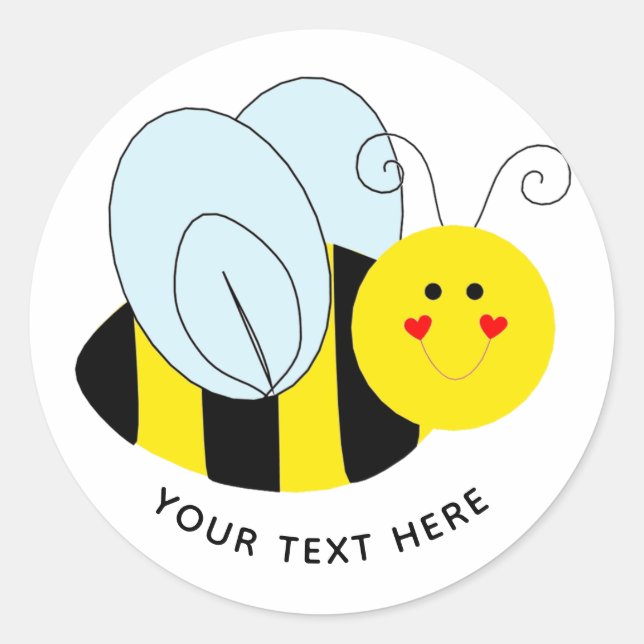 Cute Bee Add Text Classic Round Sticker (Front)