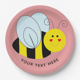 Cute Bee Add Text Pink Paper Plate