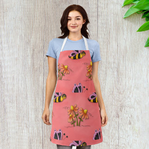 Cute Bee and Flower Pink Spring Garden  Apron
