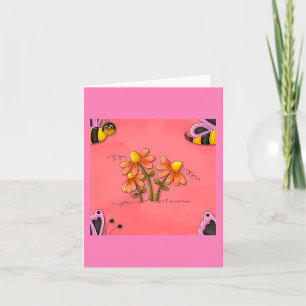 Cute Bee and Flower Pink Spring Garden Card
