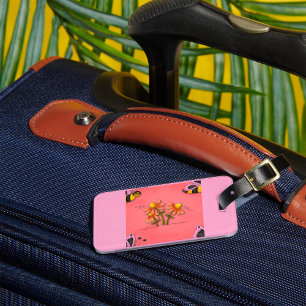 Cute Bee and Flower Pink Spring Garden Luggage Tag