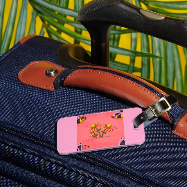Cute Bee and Flower Pink Spring Garden  Luggage Tag (Creator Uploaded)