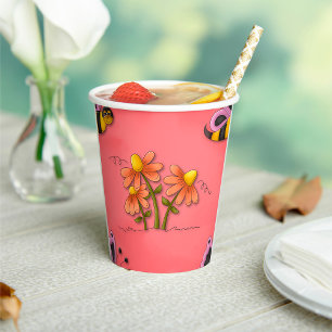 Cute Bee and Flower Pink Spring Garden  Paper Cups