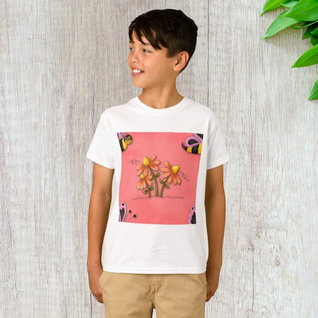 Cute Bee and Flower Pink Spring Garden  T-Shirt (Creator Uploaded)