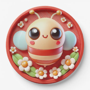 Cute Bee and Flowers Spring Garden Party Tableware Paper Plate