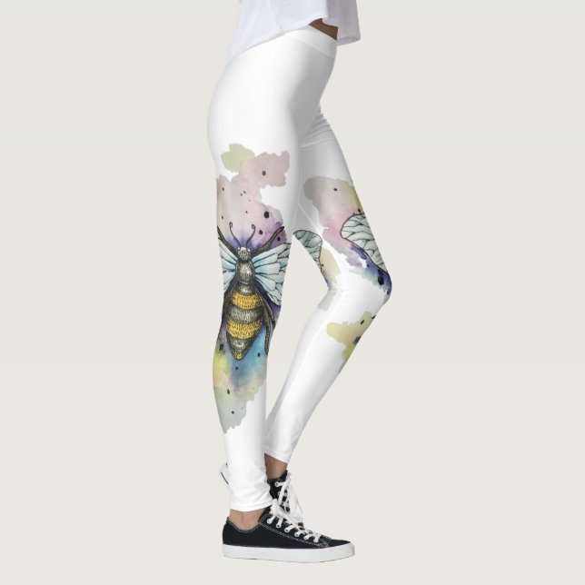 Cute Bee And Rainbow Wash Leggings (Right)