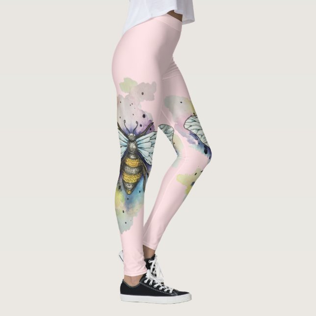 Cute Bee And Rainbow Wash Leggings (Right)