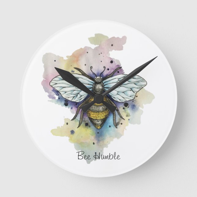 Cute Bee And Rainbow Wash Square Wall Clock (Front)