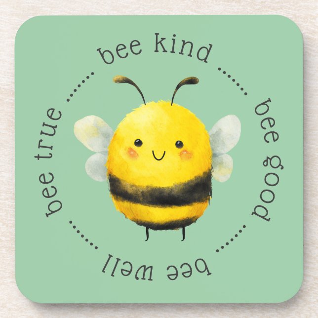 Cute Bee Attitudes beverage coaster (Front)