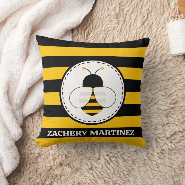 Cute Bee Baby Birth Stats Throw Pillow (Blanket)