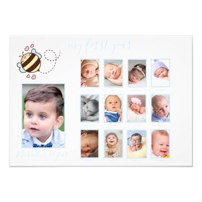 Cute Bee Baby Boy My First Year Photo Wall Decor  (Front)