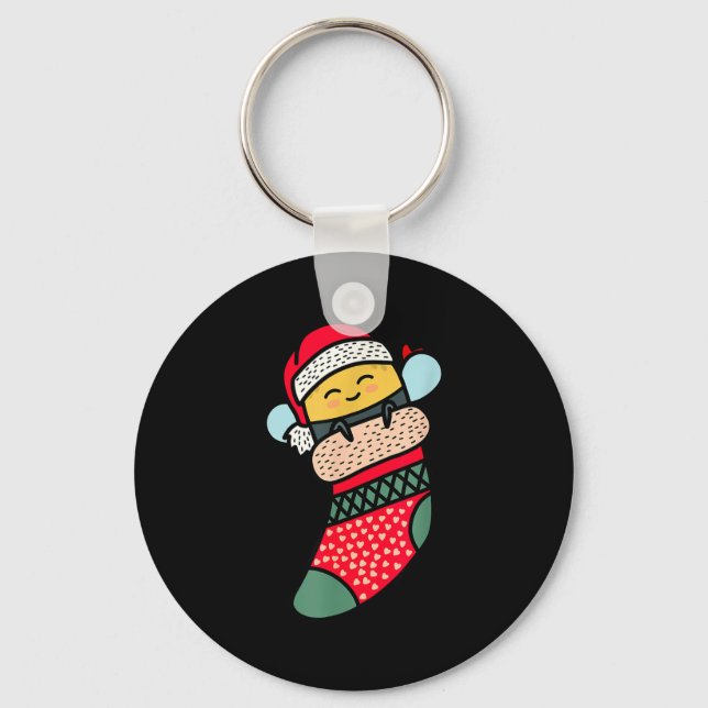 Cute Bee Baby Bumblebee In Christmas Sock Xmas Paj Key Ring (Front)