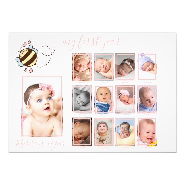 Cute Bee Baby Girl My First Year Photo Wall Decor  Print (Front)