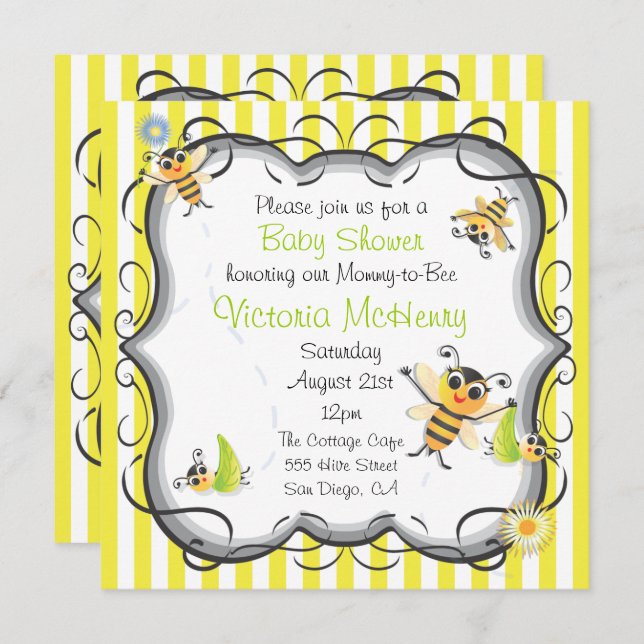 Cute Bee Baby Shower Invitation (Front/Back)