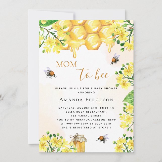 Cute Bee Baby shower yellow florals mum to bee Invitation (Front)