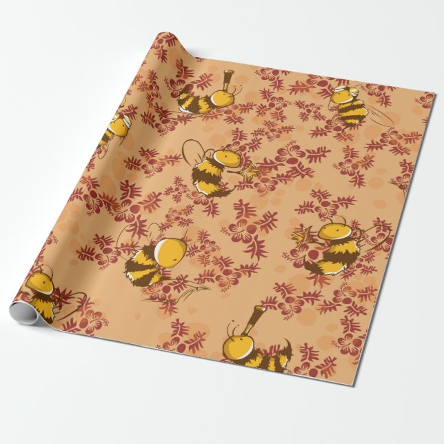 Cute bee background pattern wrapping paper (Unrolled)