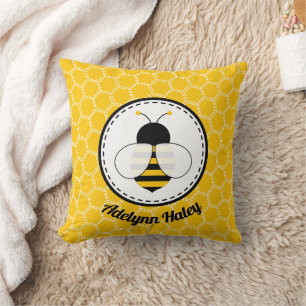 Cute Bee Birth Stats Throw Pillow