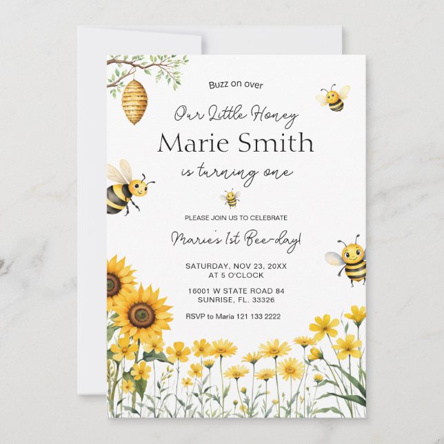 Cute Bee Birthday Our Little Honey First Bee-Day  Invitation (Front)