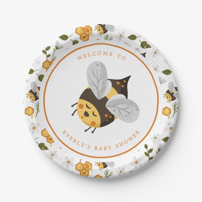 Cute Bee Bumblebee Baby Shower Paper Plate (Front)