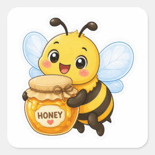 Cute Bee Carrying Honey Jar Cartoon Sticker