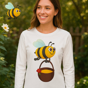 Cute Bee Carrying Honey Pot with Flower T-Shirt