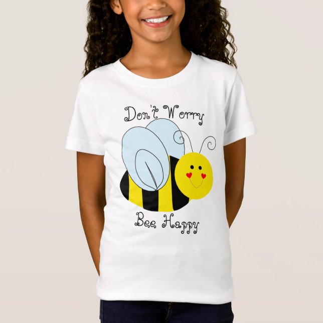 Cute Bee Don't Worry Bee Happy Grey T-Shirt (Front)