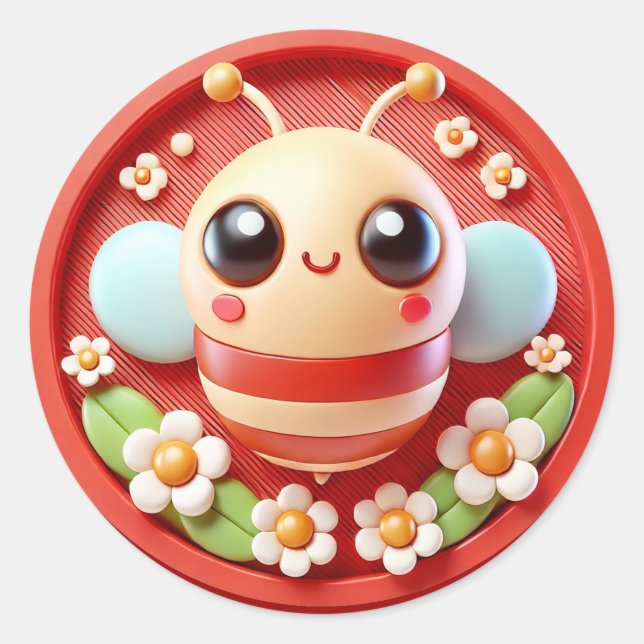 🐝 Cute Bee Floral Garden Sticker 🌸 (Front)
