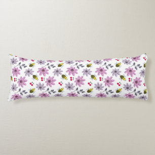 Cute Bee Floral Pattern Cottagecore Aesthetic Pink Body Cushion