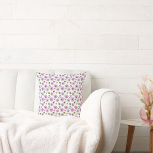 Cute Bee Floral Pattern Cottagecore Aesthetic Pink Cushion