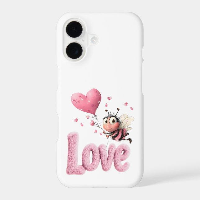 Cute Bee Fluffy Pink Love Heart Balloon  (Back)