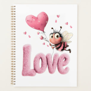 Cute Bee Fluffy Pink Love Heart Balloon  Planner