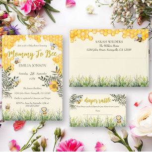 Cute Bee Garden Watercolor Boho Diaper Raffle Enclosure Card