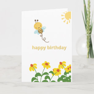 Cute Bee Happy Birthday Card Cute Bumblebee Flower